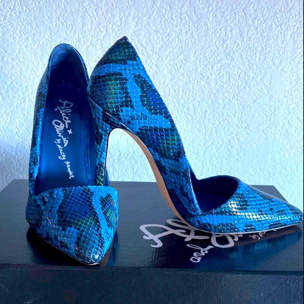 Alice and Olivia Dina Snake Print Leather Heel